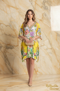 Yellow Floral Silk Poncho Kaftan editorial