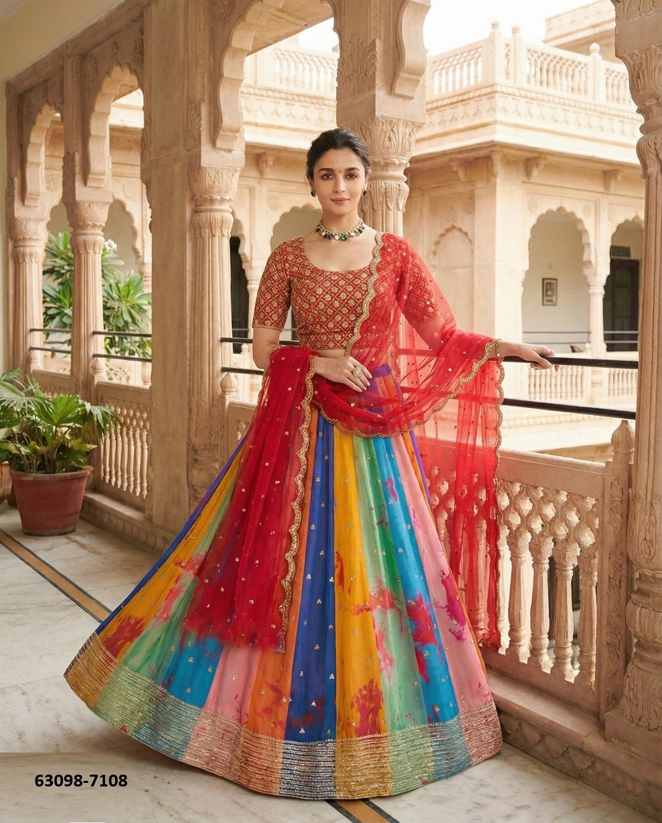 Multicolor Georgette Lehenga Set