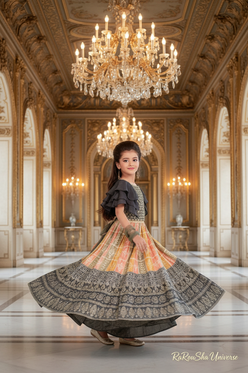 Little Lady Goud Grijs Jurk - paleis twirl pose