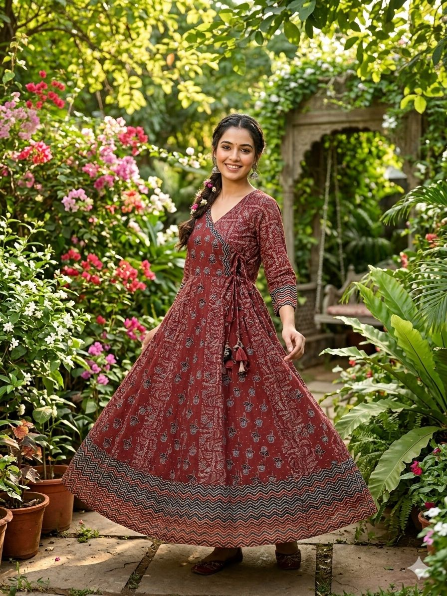 Rakha Kurti - Bordeauxrood Bloemenprint