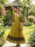 Rakha Kurti - Olijfgeel Bloemenprint