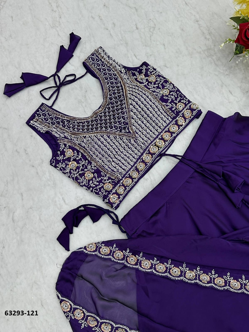 Purple Silk Embroidery Lehenga Set