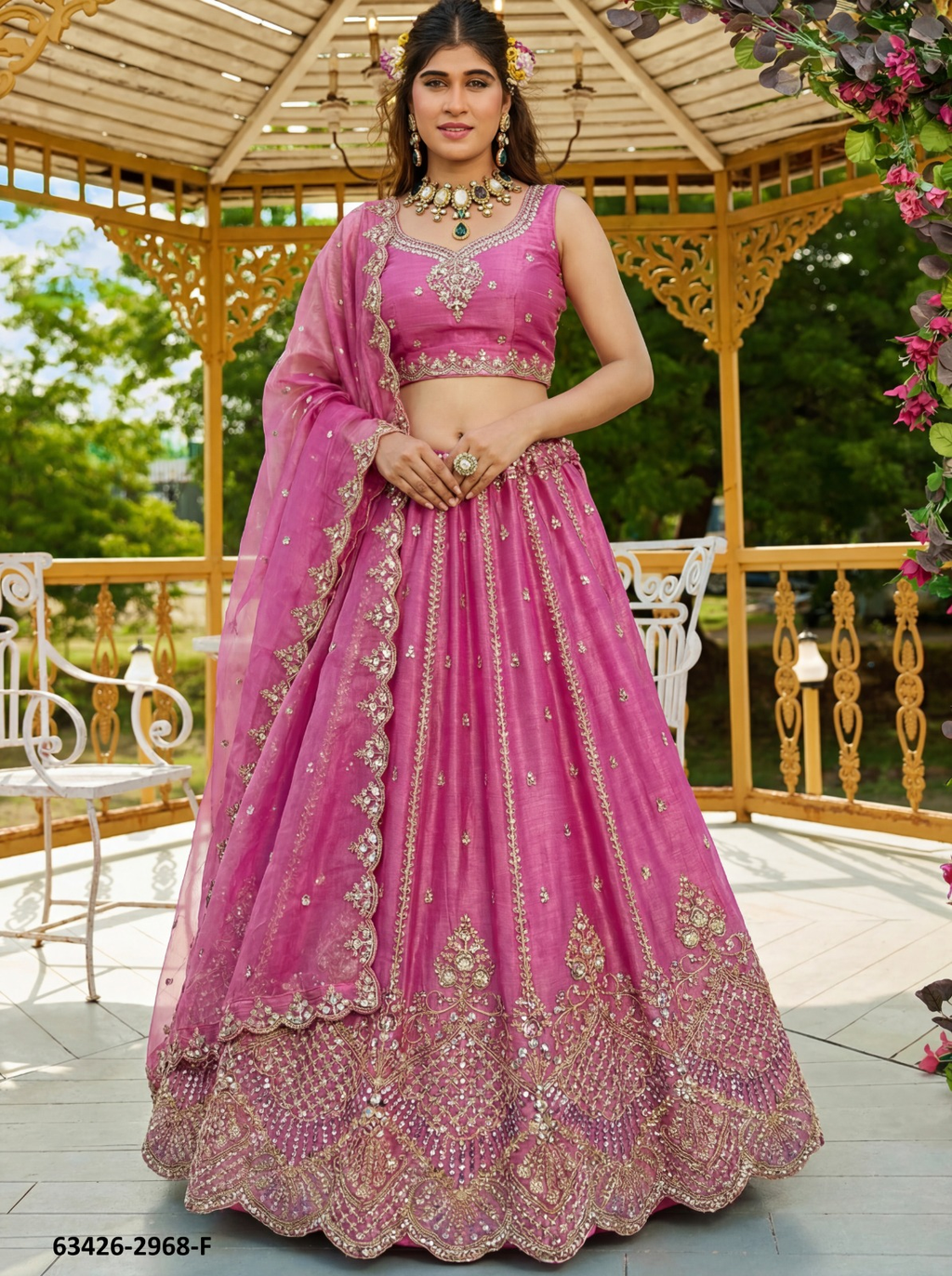 Pink Satin Lehenga – 63426-2968-F