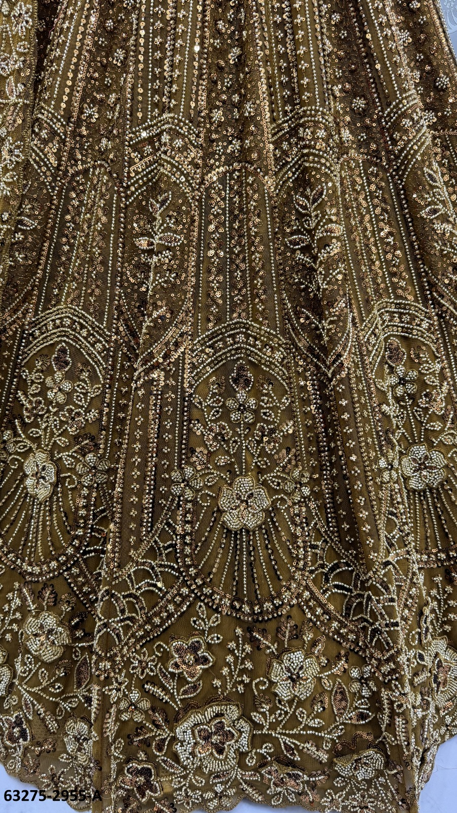 Gold Olive Satin Beadwork Lehenga Set