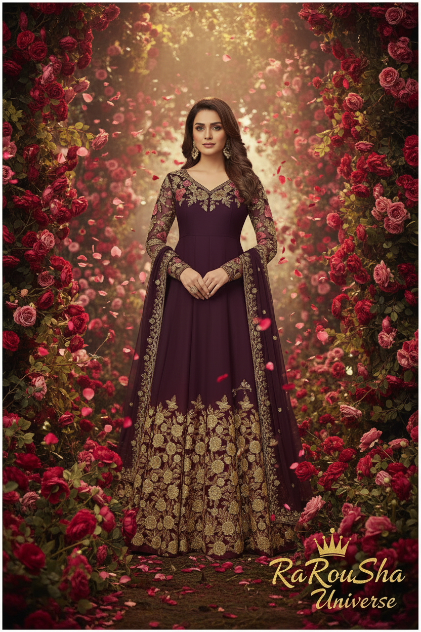 Paars Goud Anarkali – Rozentuin fantasie