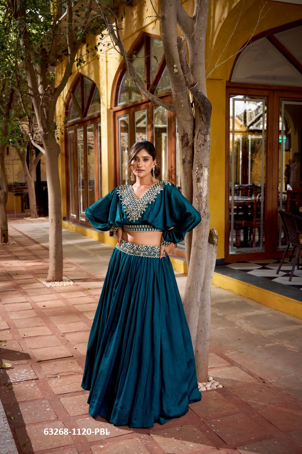 Teal Blue Vichitra Silk Lehenga Co-ord Set