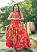 Yani Long Floor Length Dress - Rood met Gele Bloemenprint