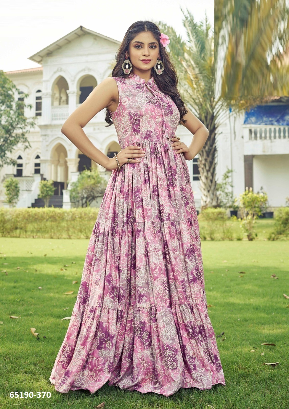 Yani Long Floor Length Dress - Roze & Paars met Paisley Print
