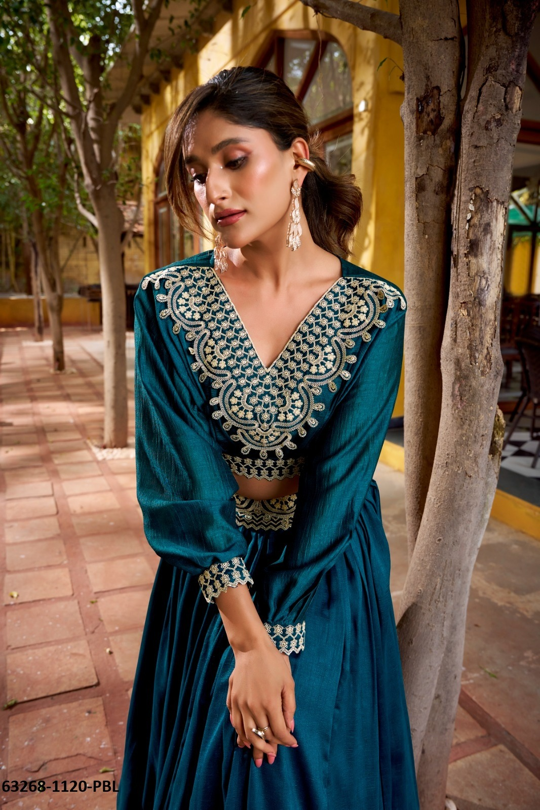 Teal Blue Vichitra Silk Lehenga Co-ord Set