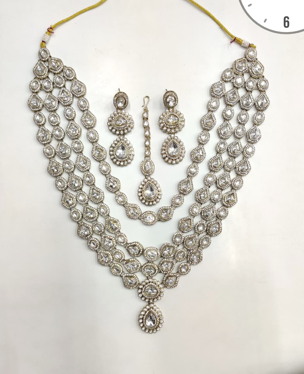 Victorian Wit Kristal Sieradenset | Ketting, Oorbellen & Maang Tikka