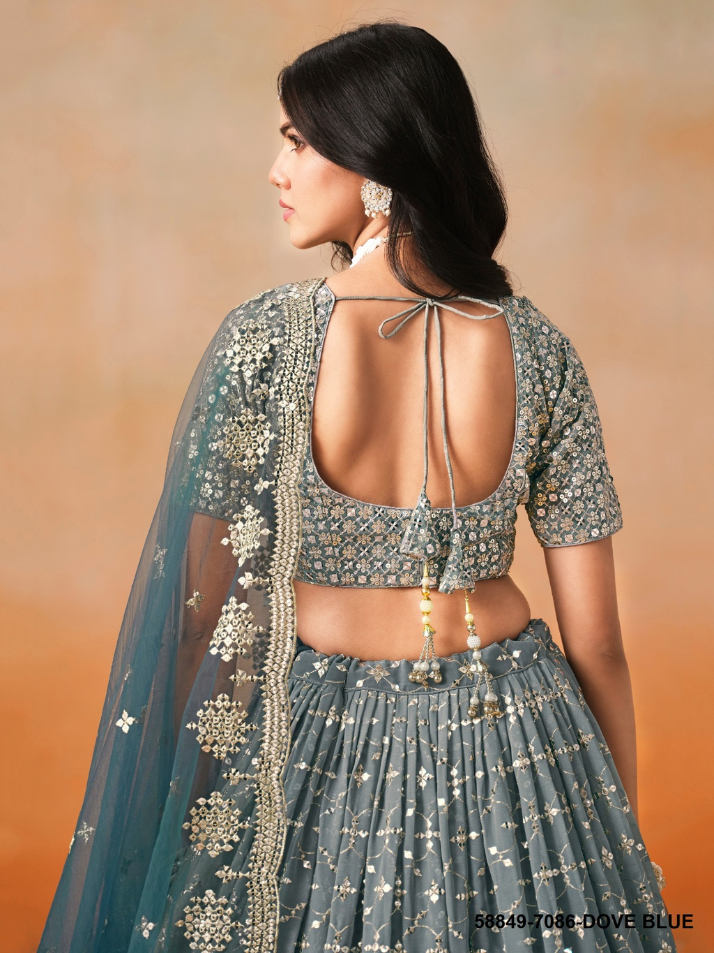 Dove Blue Georgette Sequins Lehenga – 58849-7086-Dove Blue