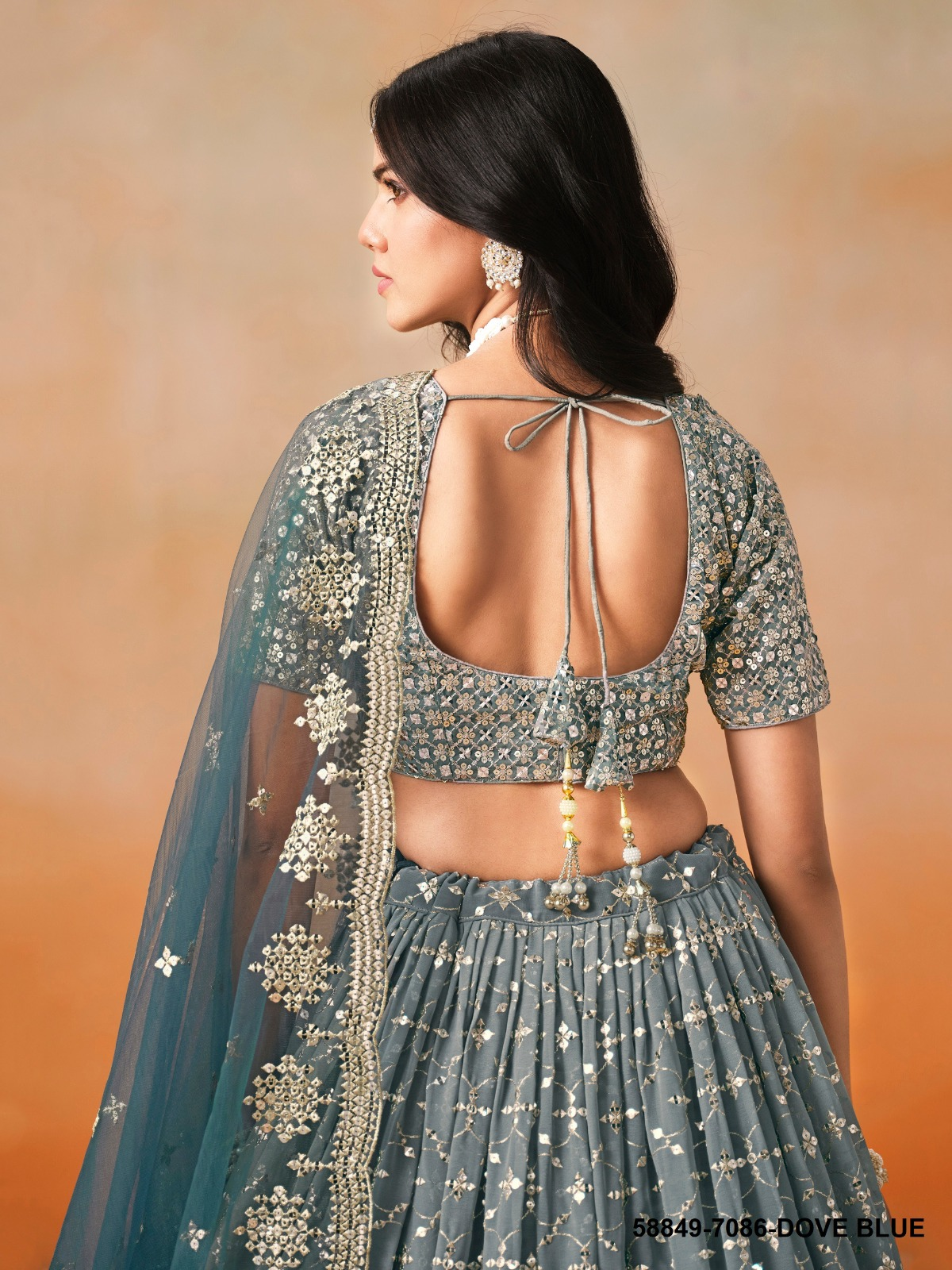 Dove Blue Georgette Sequins Lehenga – 58849-7086-Dove Blue