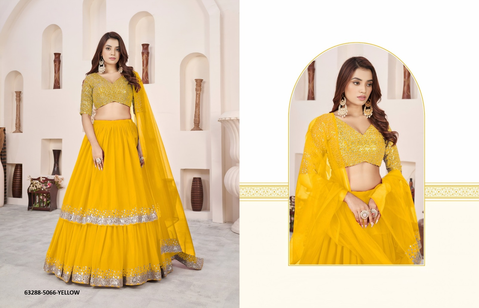 Yellow Georgette Sequins Lehenga Set