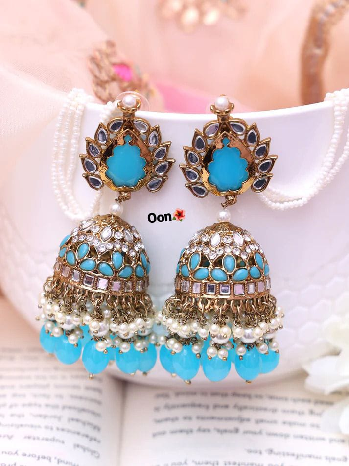 Turquoise Jhumka Oorbellen | Kundan & Parels