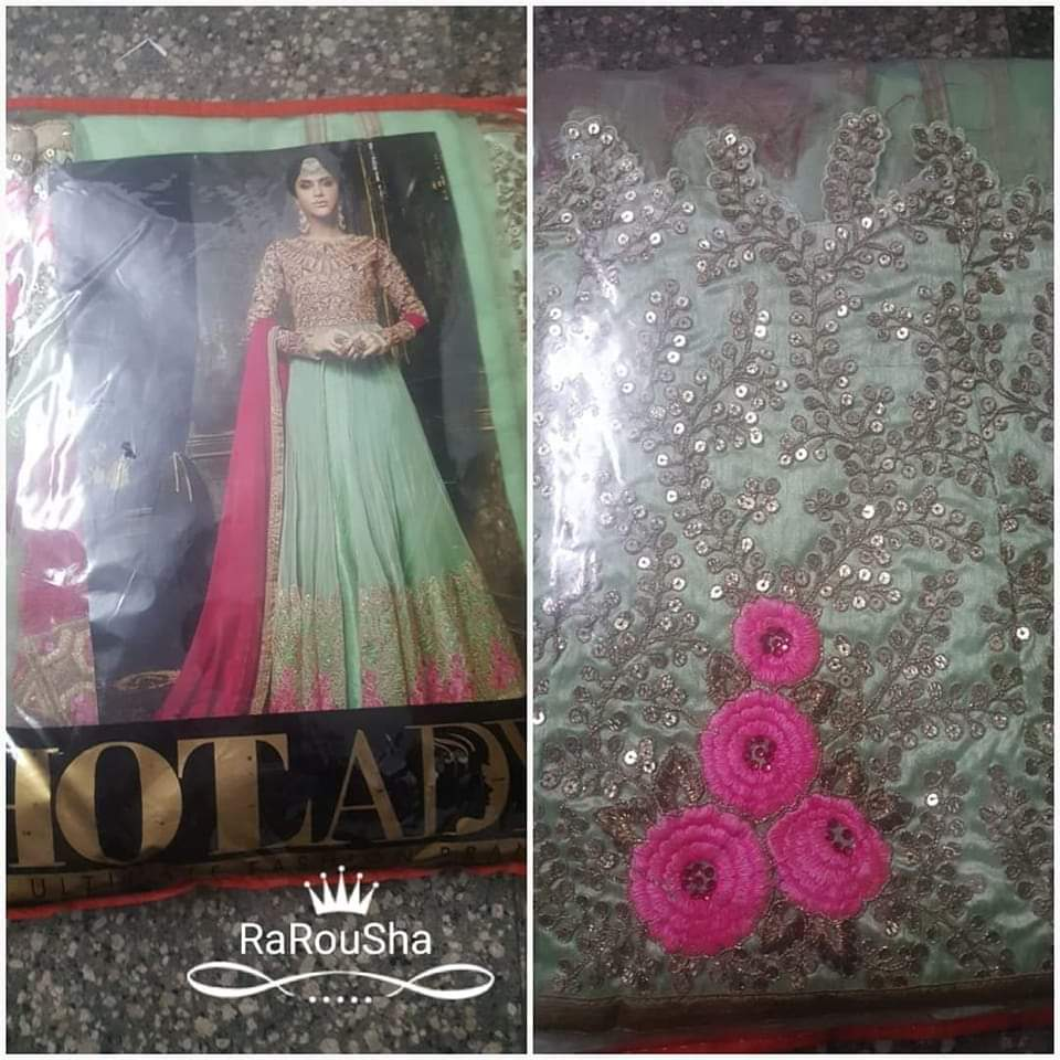 Dames Indiase Jurk Semi-Stitch – Exclusief Designer Mintgroen/Roze