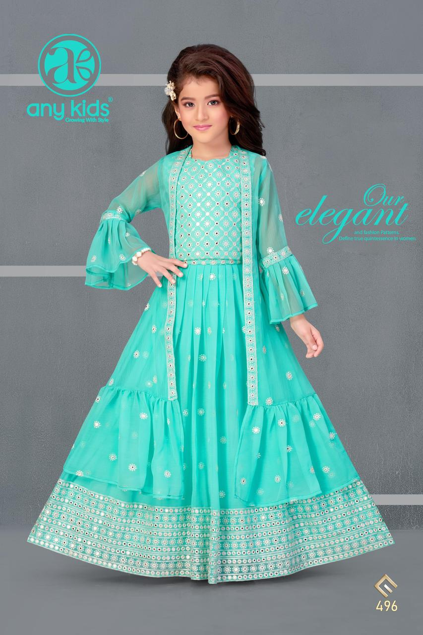 Little Lady - Turquoise Spiegelborduursels Jurk