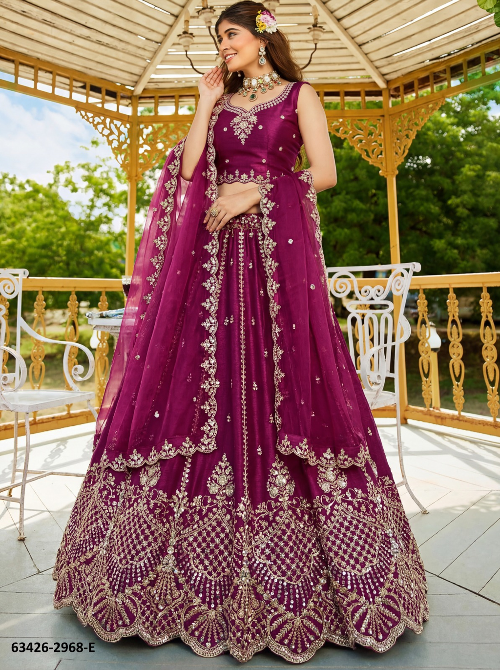 Wine Magenta Satin Lehenga – 63426-2968-E