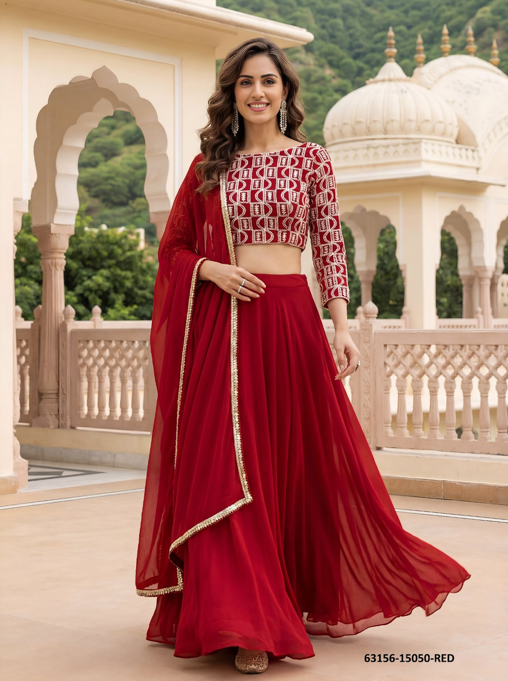 Red Georgette Embroidery Lehenga Set
