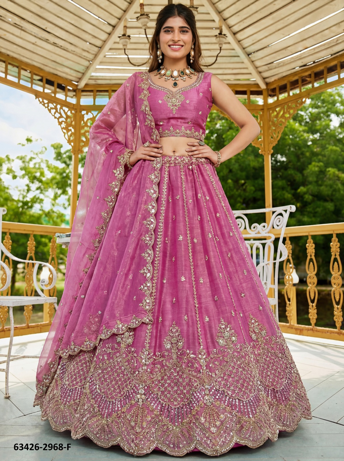 Pink Satin Lehenga – 63426-2968-F