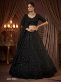 Black Satin Sequins Lehenga Set