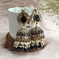 Zwarte Jhumka Oorbellen | Kundan & Parels