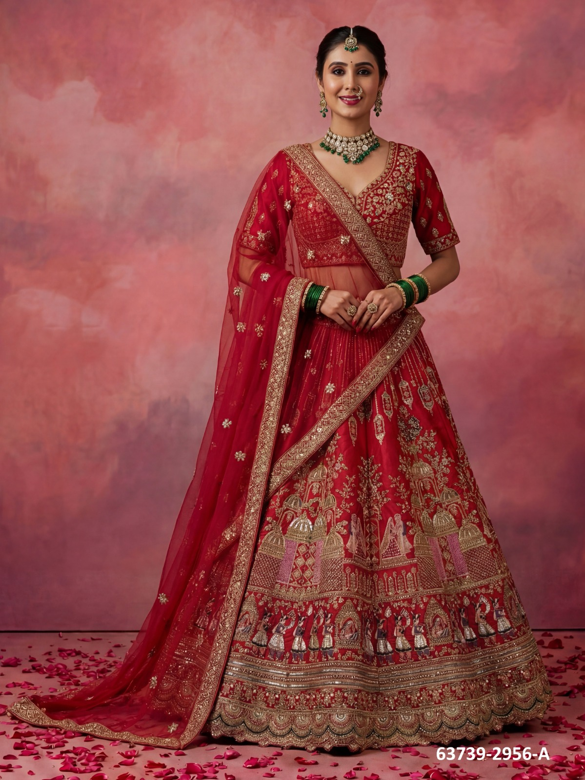 Red Bridal Silk Lehenga – 63739-2956-A