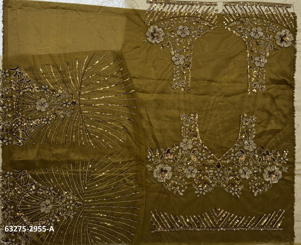 Gold Olive Satin Beadwork Lehenga Set