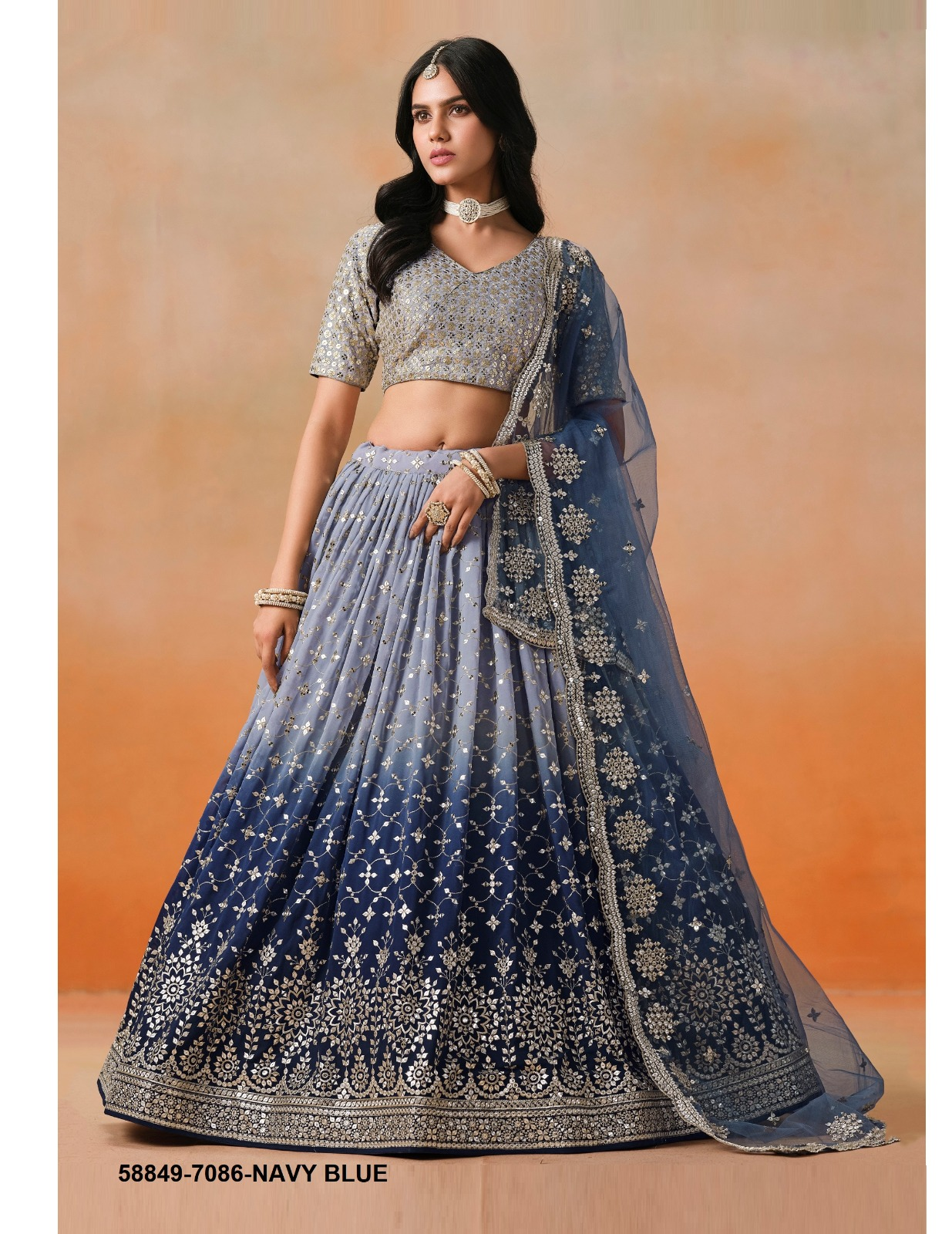 Navy Blue Georgette Sequins Lehenga – 58849-7086-Navy Blue
