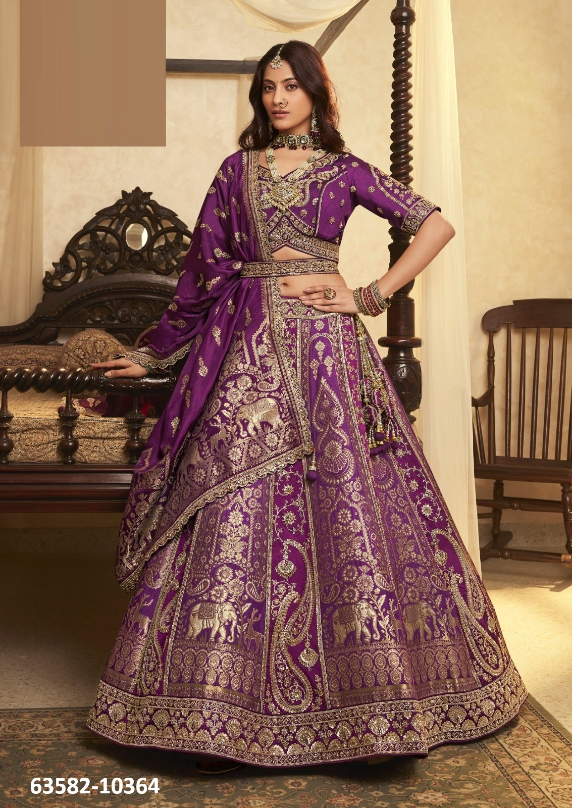 Purple Banarasi Silk Bridal Lehenga – 63582-10364