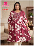 Liva Ghera Big Size Kurti - Wijnrood met Witte Bloemenprint | Plus Size