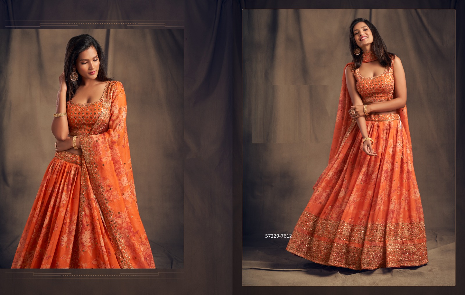 Orange Floral Organza Lehenga – 57229-7612