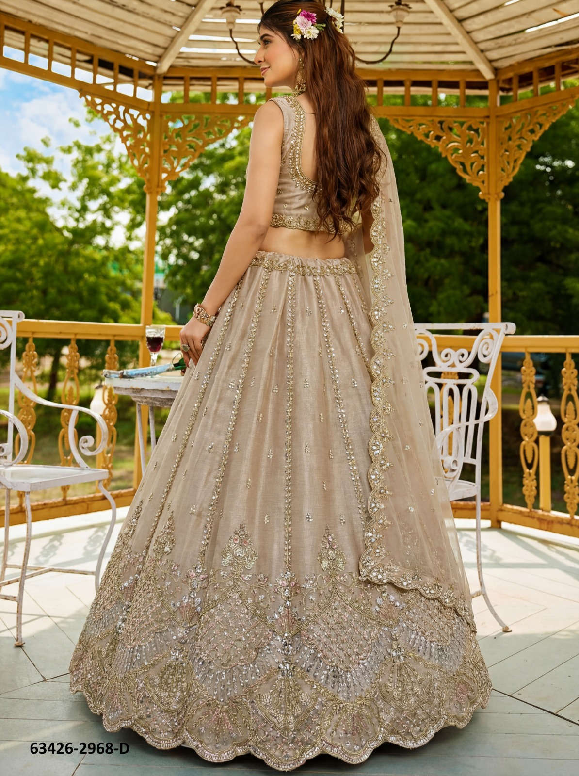 Champagne Taupe Satin Lehenga – 63426-2968-D