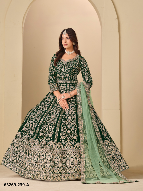Dark Green Velvet Anarkali Floor-Length Suit