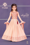 Little Lady - Perzik Spiegelborduursels Jurk met Dupatta