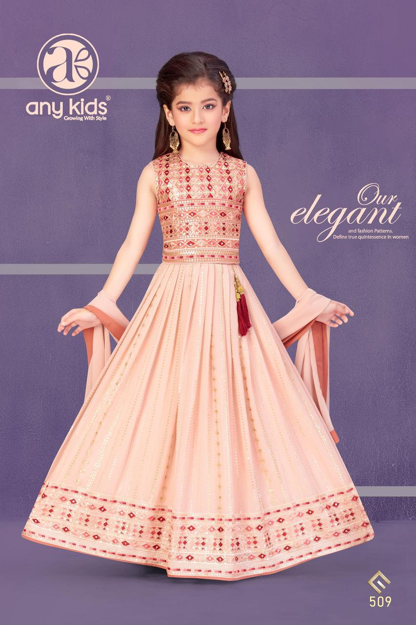 Little Lady - Perzik Spiegelborduursels Jurk met Dupatta