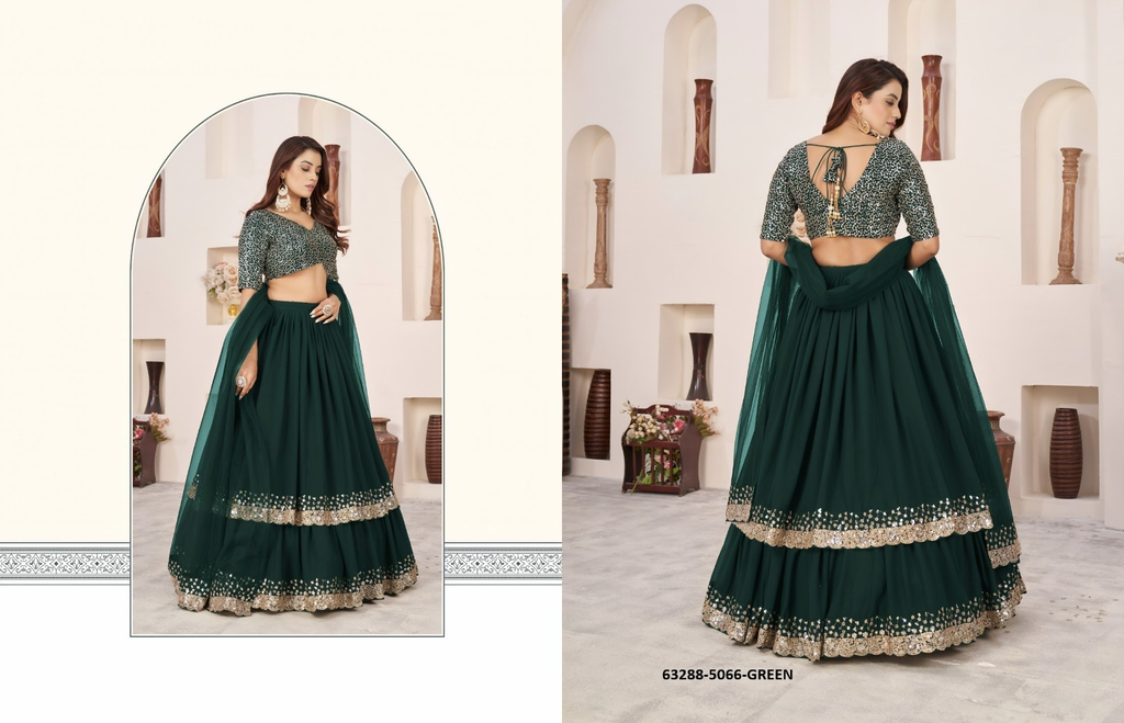 Dark Green Georgette Sequins Lehenga Set
