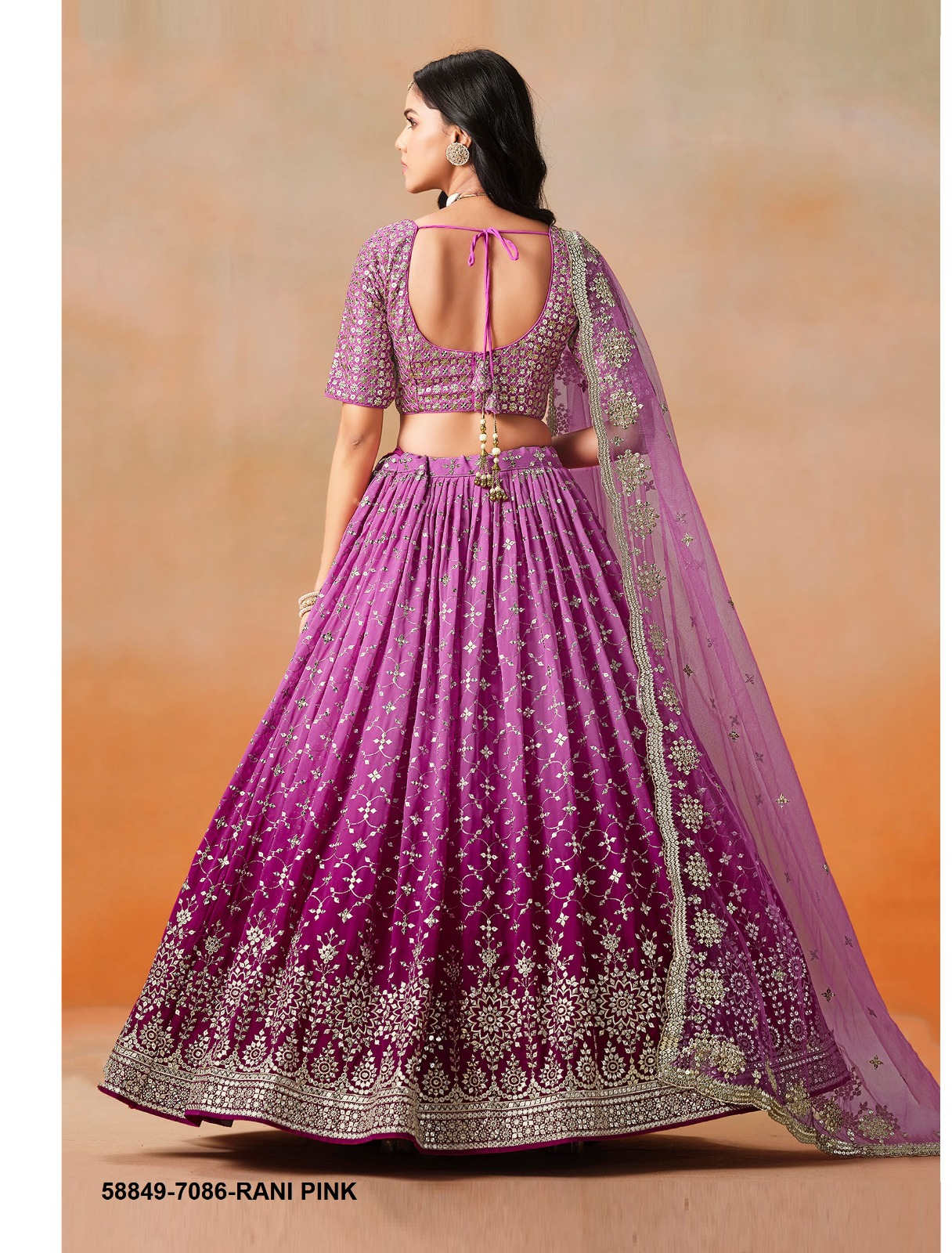 Rani Pink Georgette Sequins Lehenga – 58849-7086-Rani Pink