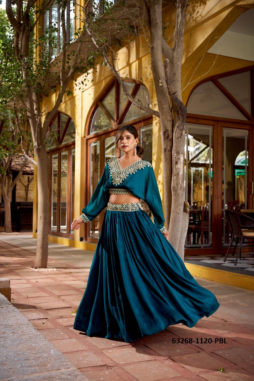 Teal Blue Vichitra Silk Lehenga Co-ord Set