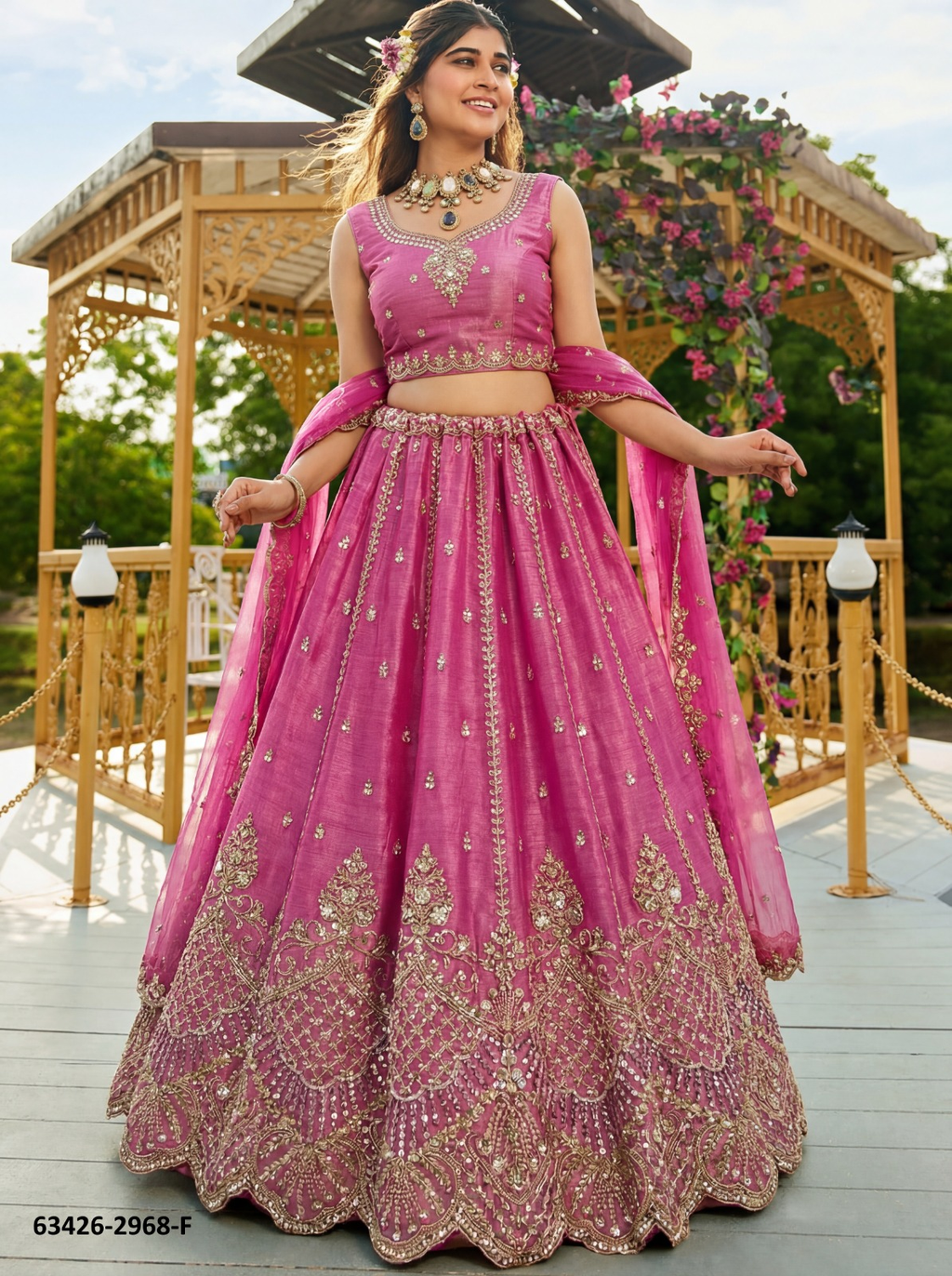 Pink Satin Lehenga – 63426-2968-F