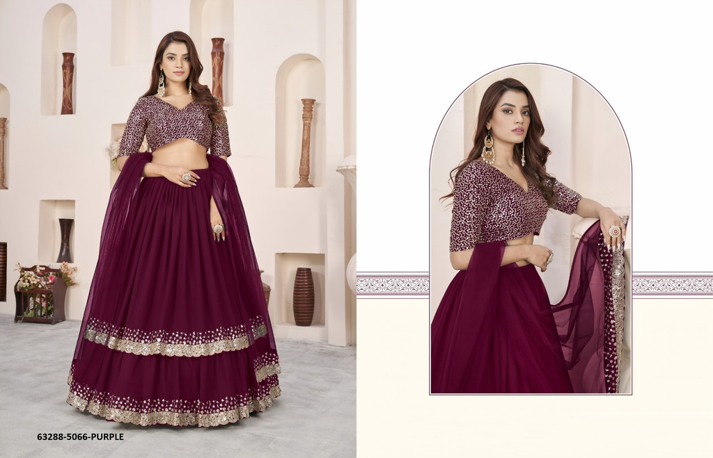 Purple Georgette Sequins Lehenga Set