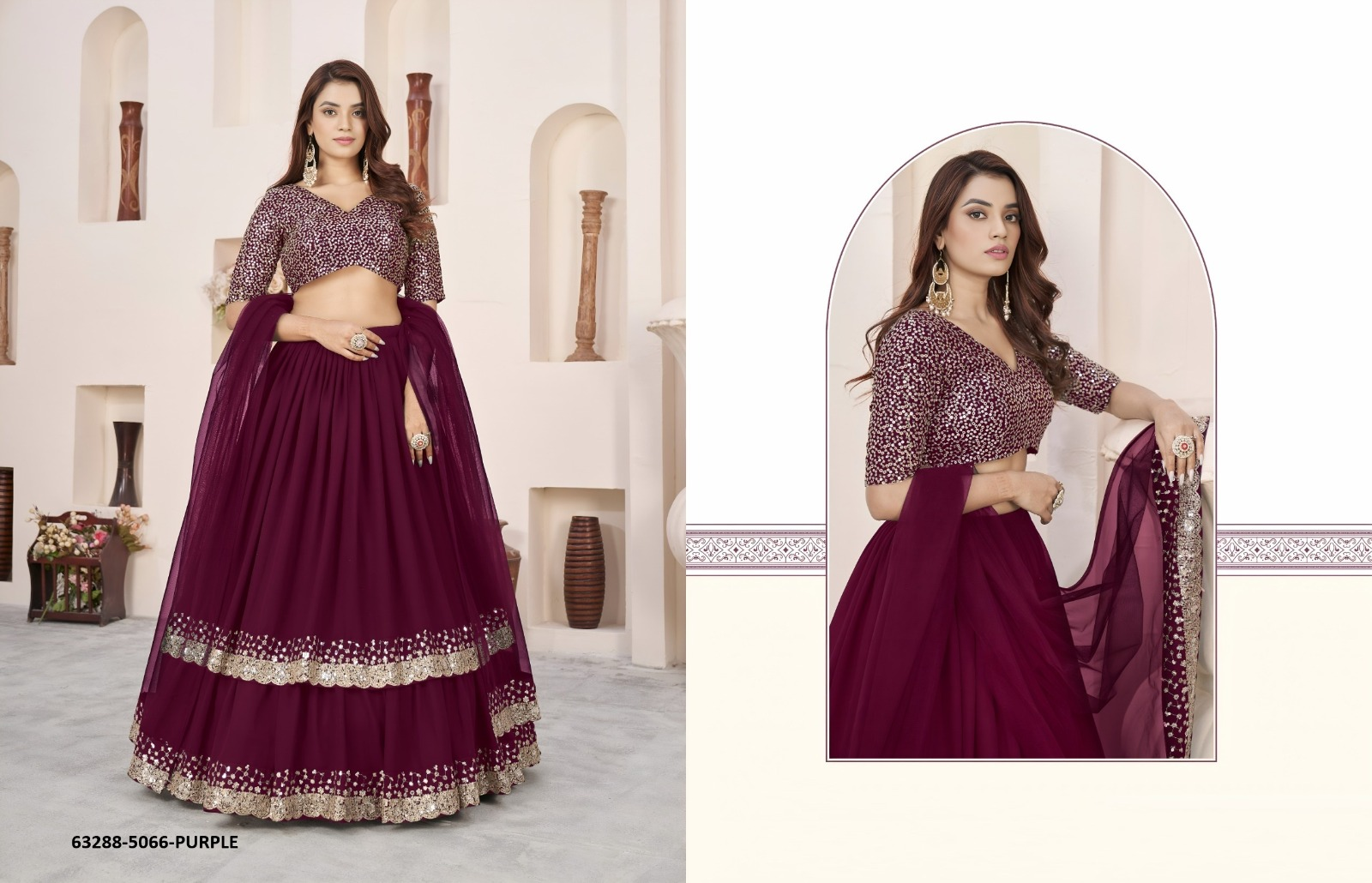 Purple Georgette Sequins Lehenga Set
