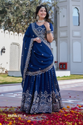 Royal Blue Vichitra Silk Embroidery Lehenga Set
