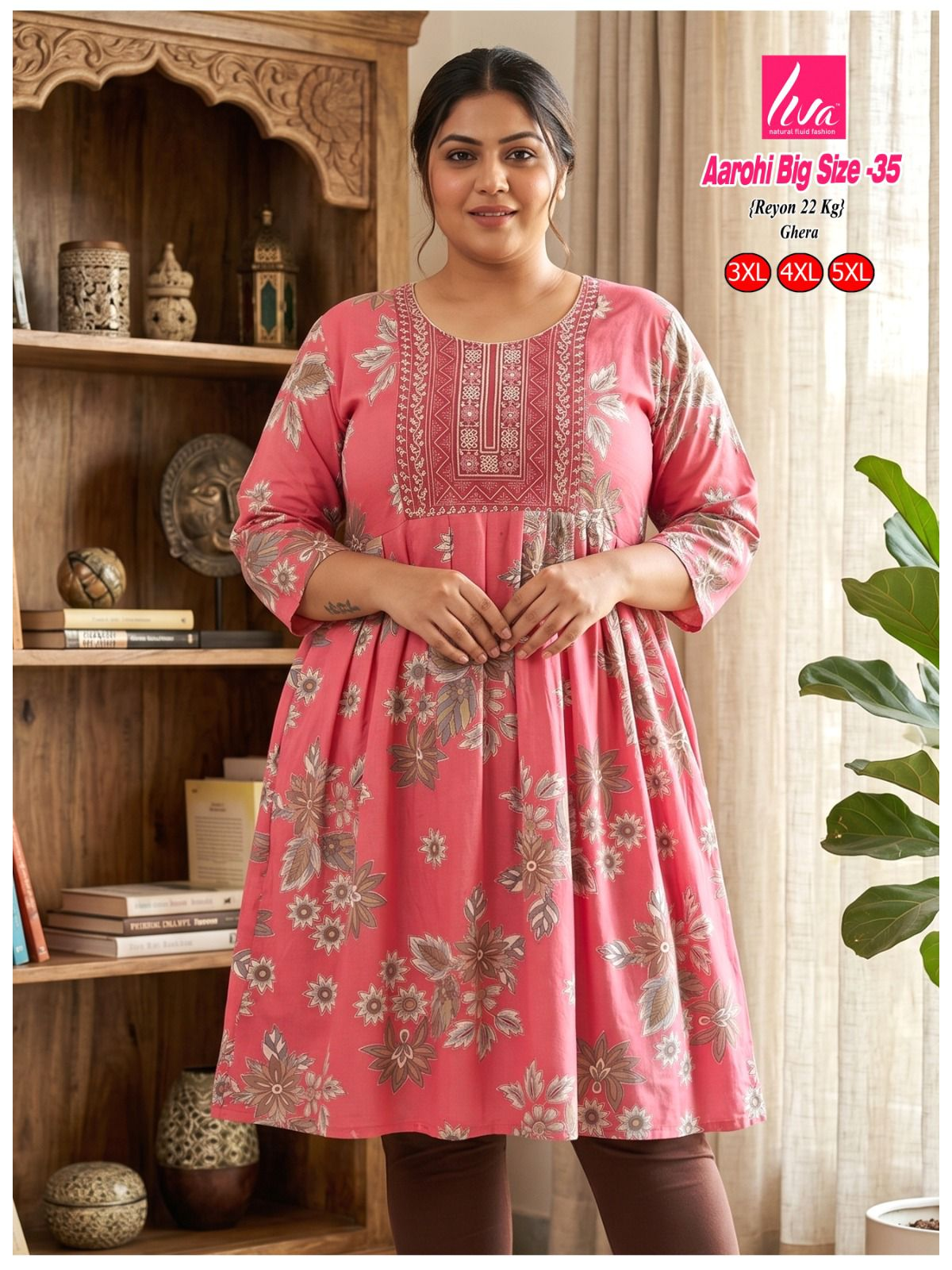 Liva Ghera Big Size Kurti - Roze Bloemenprint | Plus Size