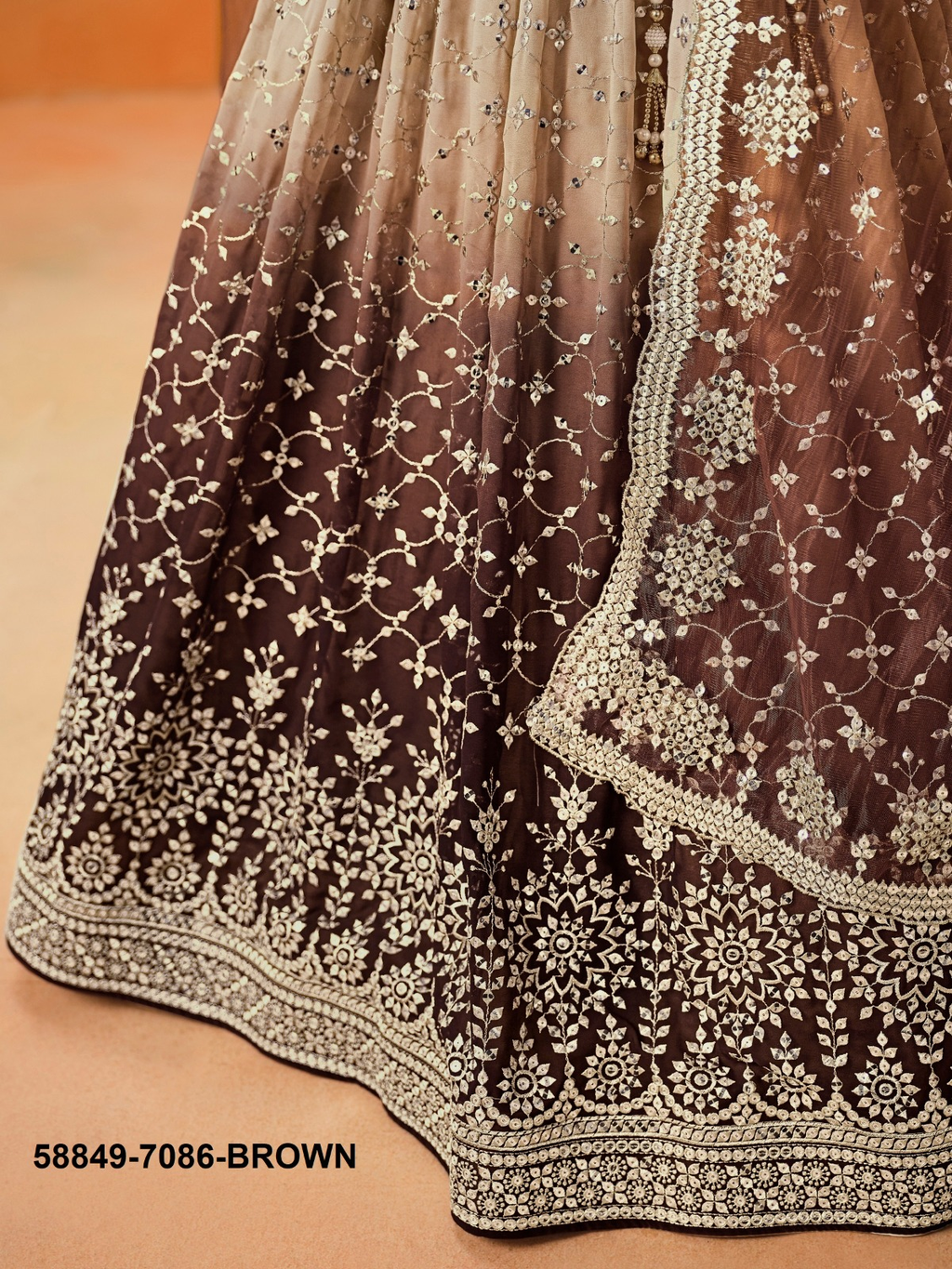 Brown Ombrè Georgette Sequins Lehenga – 58849-7086-Brown