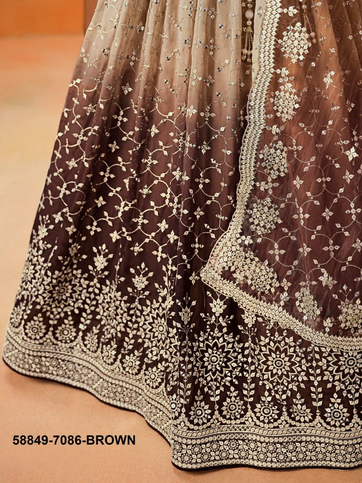 Brown Ombrè Georgette Sequins Lehenga – 58849-7086-Brown
