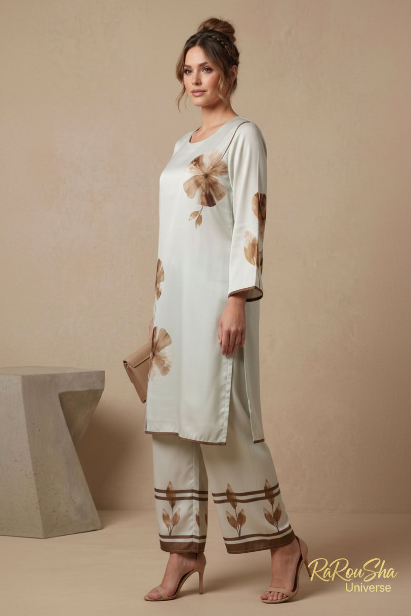 Co-ord Set Lichtgrijs Goudbruin – Zijkant