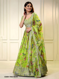 Neon Green Floral Organza Lehenga Set