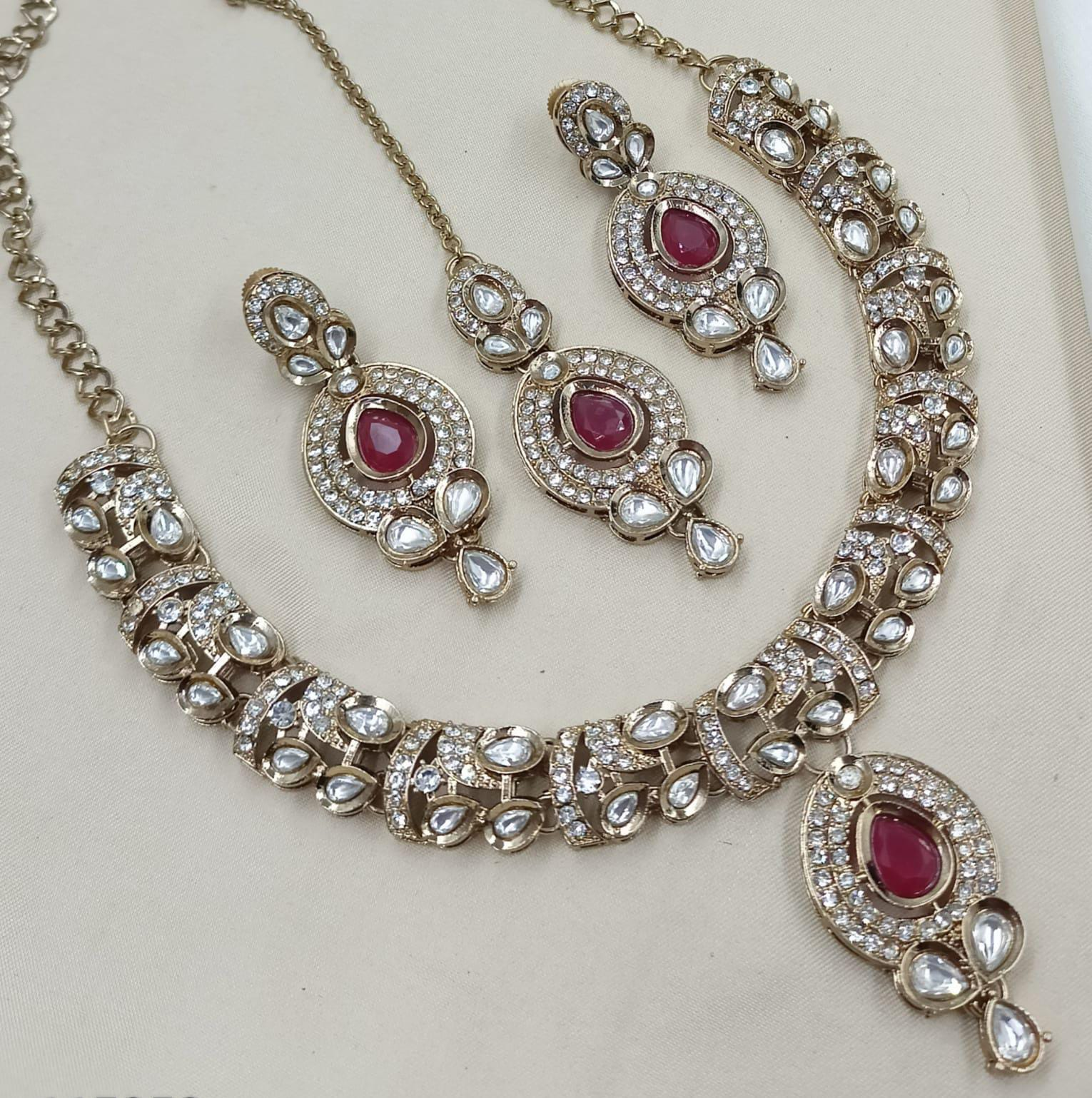 Polki Choker Sieradenset | Ketting & Oorbellen met Ruby Steen