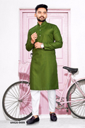 Heren Kurta Pajama - Olijfgroen Pure Slub Cotton (9499)