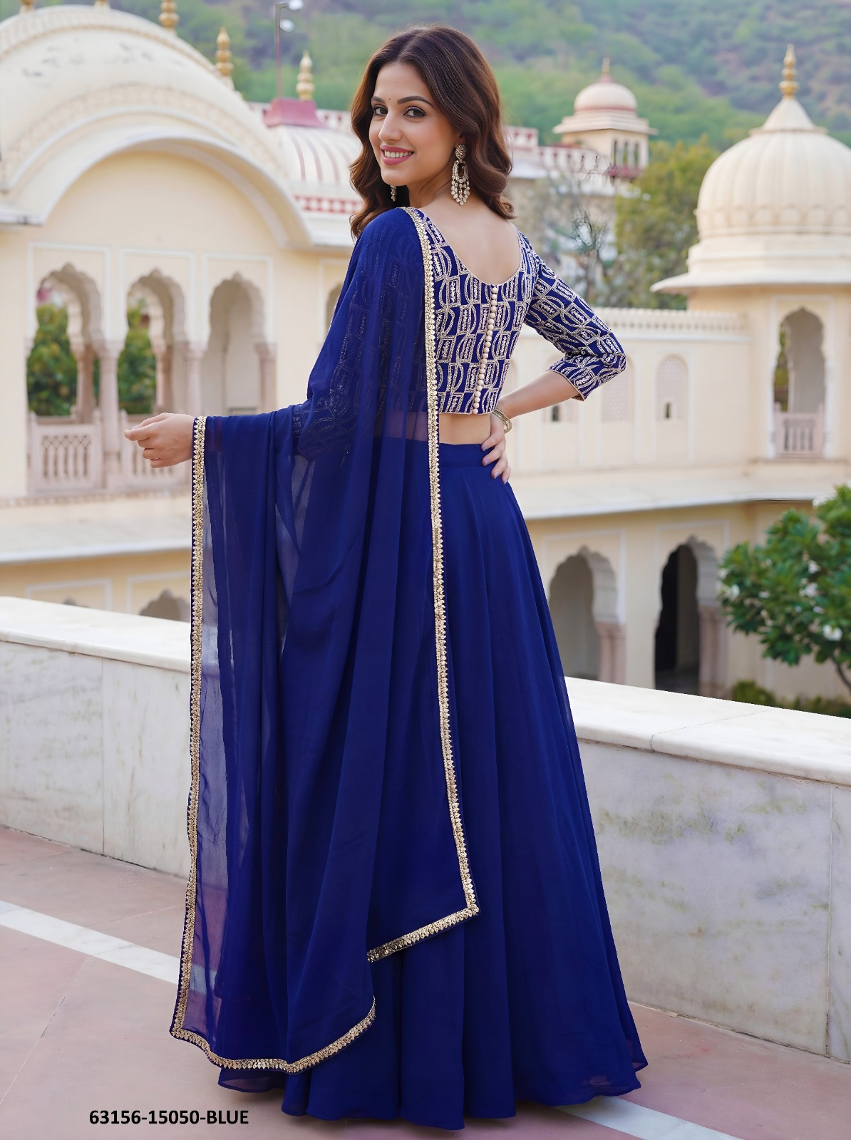 Navy Blue Georgette Embroidery Lehenga Set